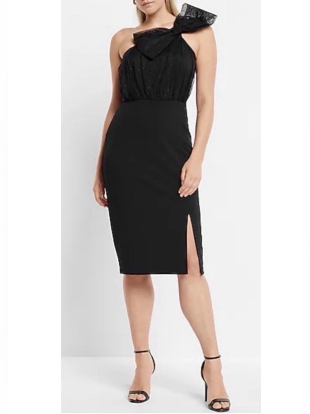 Express Black One Shoulder Bow Midi Sheath Dress size M